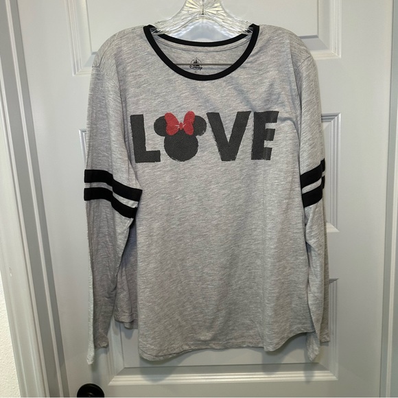 Disney Grey “Love” Scoop Neck Varsity Striped Long Sleeve Top size 2XL - Picture 1 of 8
